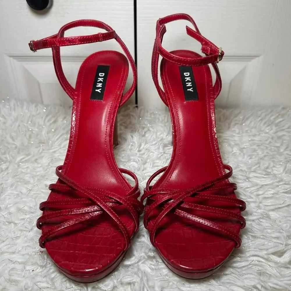 DKNY red strappy heels ankle strap y2k sandals